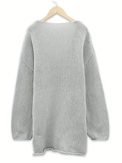 Plus Size Casual Sweater, Women's Plus Solid Long Sleeve V Neck Oversized Jumper