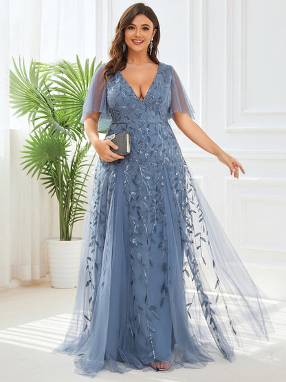 Plus Size Floor Length Formal Evening Gowns for Weddings DRE230976701DNV16 Blue / 16