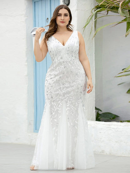 Plus Size Maxi Sequin Formal Dresses & Gowns DRE230973837WHT16 White / 16