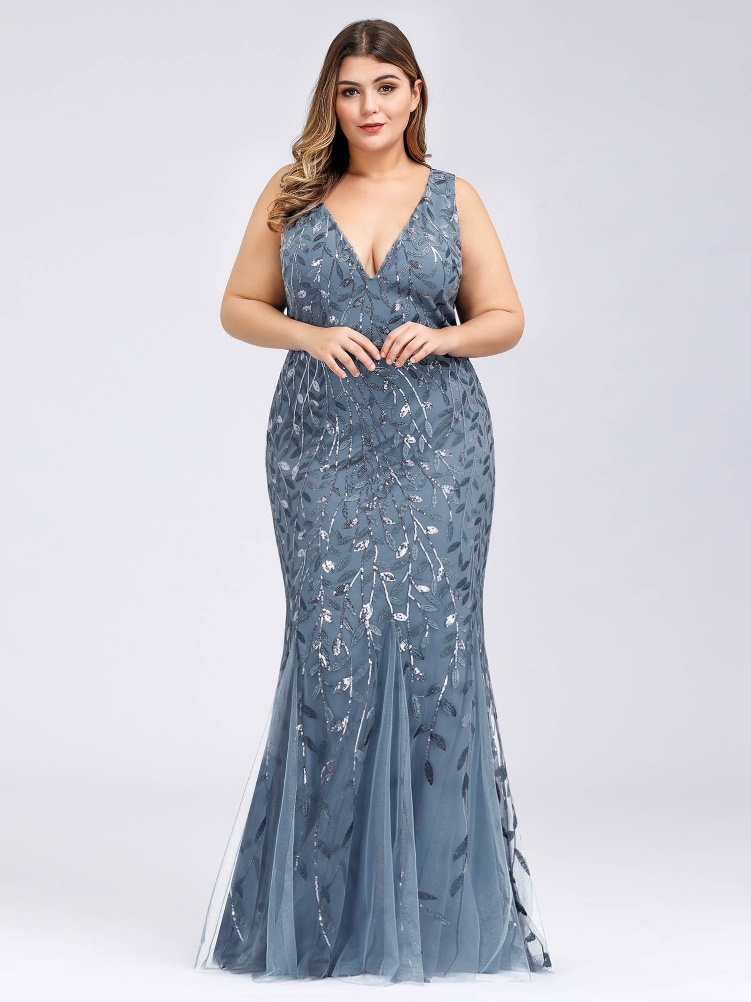 Plus Size Maxi Sequin Formal Dresses & Gowns DRE230973843DNV16 Blue / 16