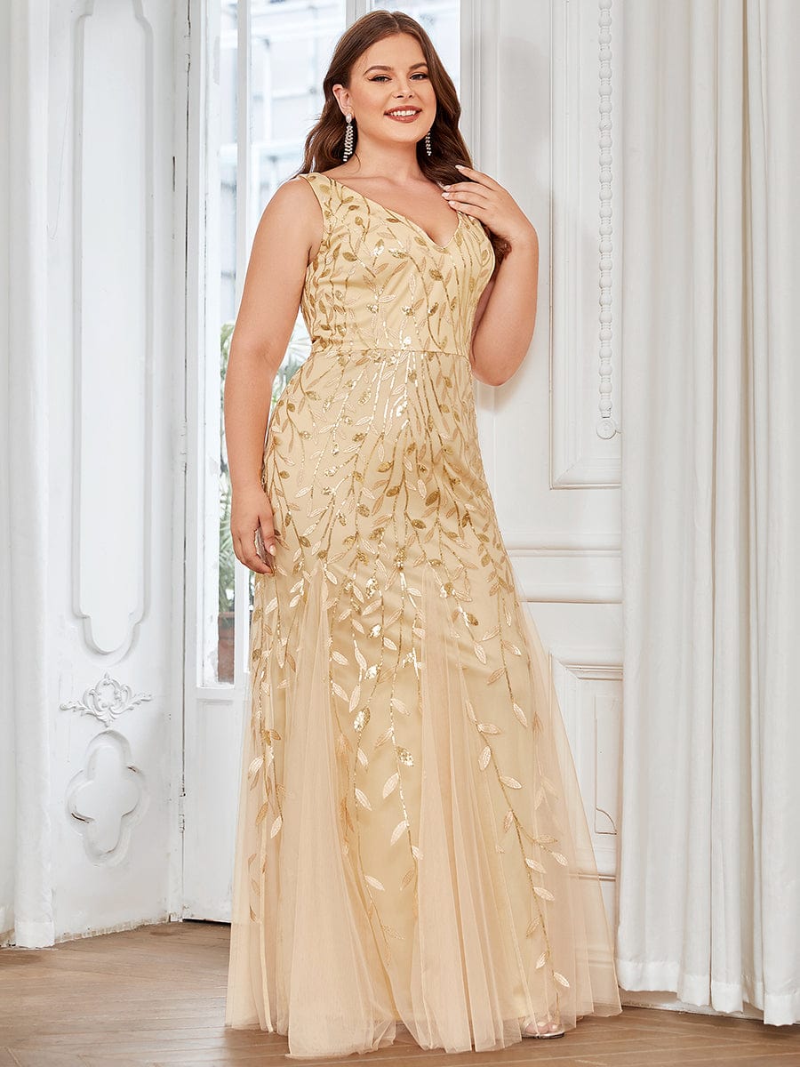 Plus Size Maxi Sequin Formal Dresses & Gowns DRE230973849GDL16 Gold / 16
