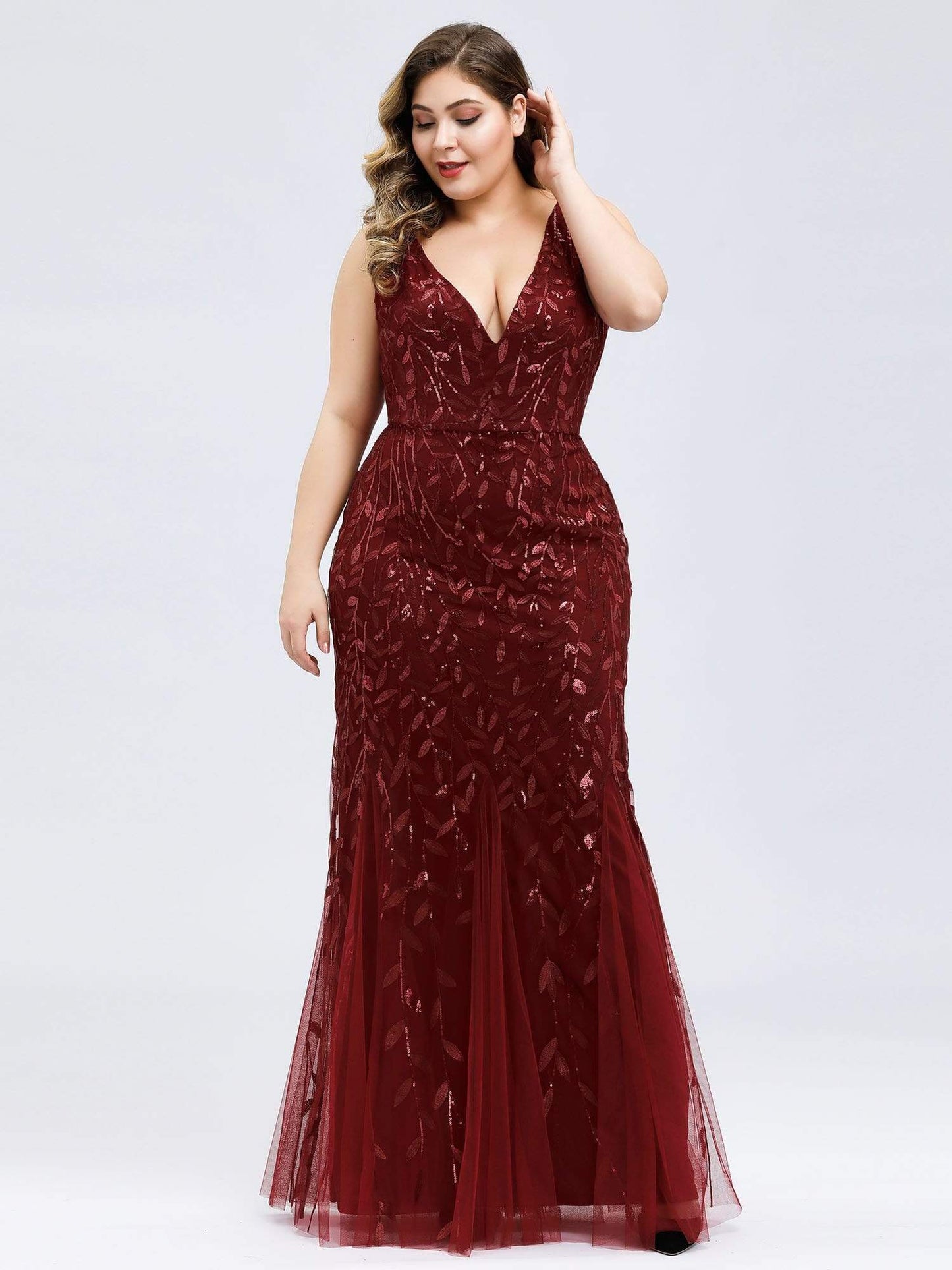Plus Size Maxi Sequin Formal Dresses & Gowns DRE230973823BDG16 DarkRed / 16