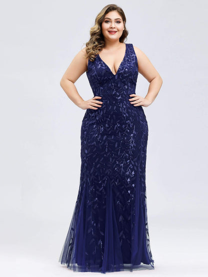 Plus Size Maxi Sequin Formal Dresses & Gowns DRE230973827NBY16 Navy / 16
