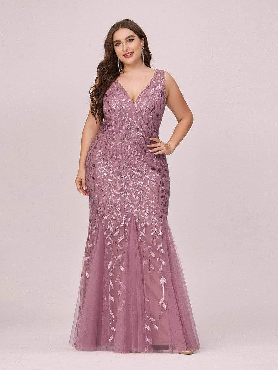 Plus Size Maxi Sequin Formal Dresses & Gowns DRE230973811POH16 RosyBrown / 16