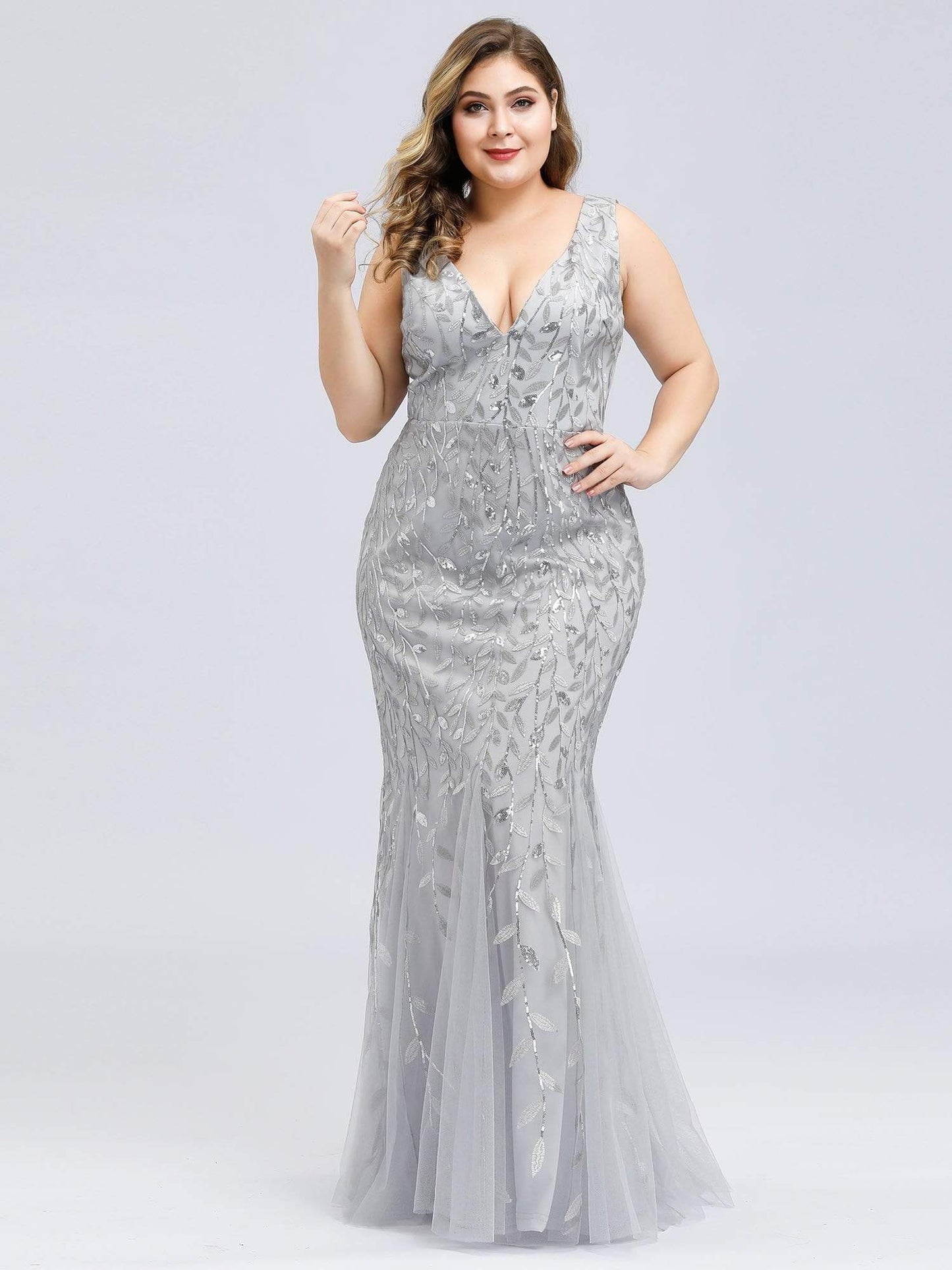 Plus Size Maxi Sequin Formal Dresses & Gowns DRE230973817SVR16 Silver / 16