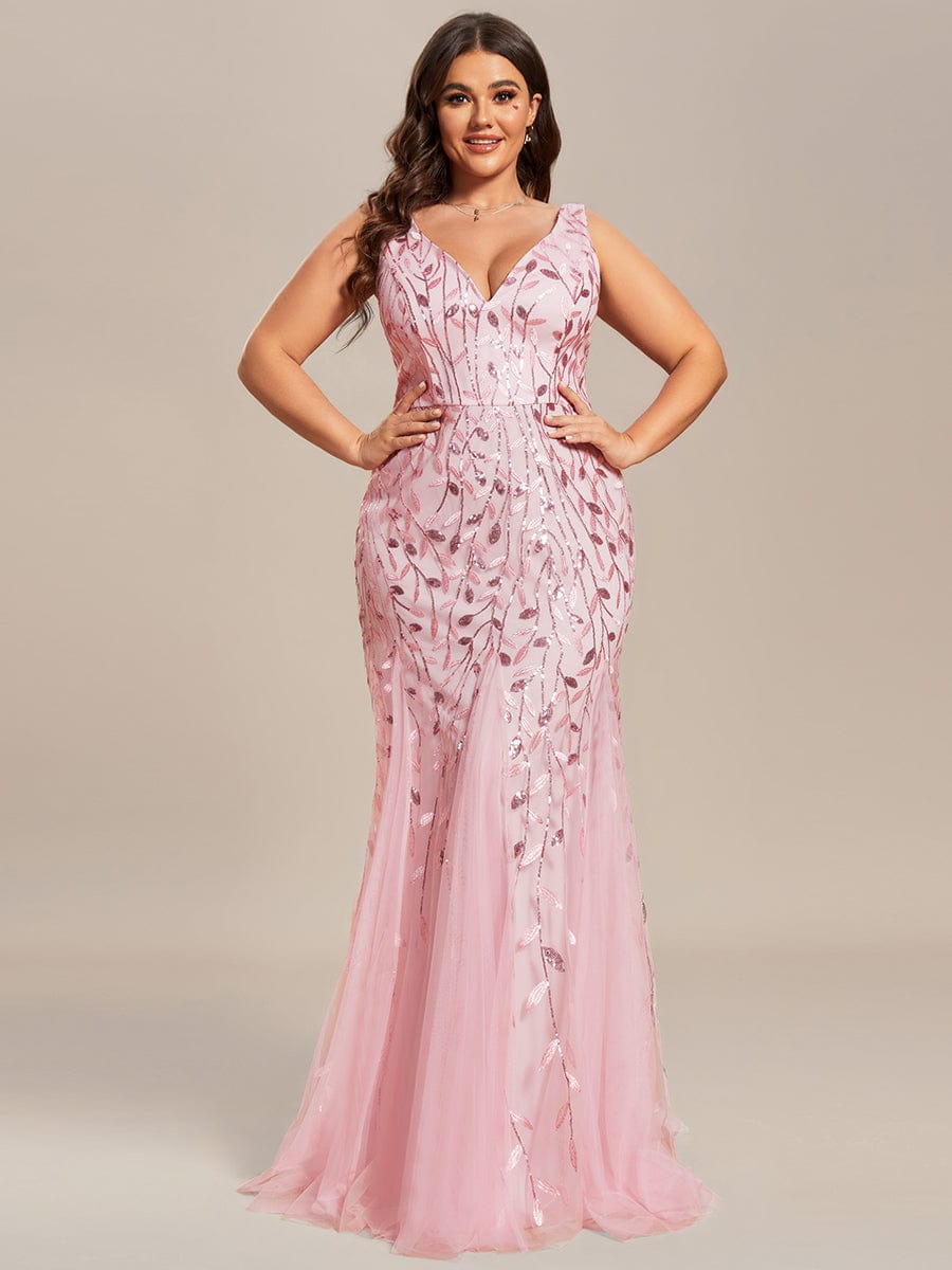 Plus Size Maxi Sequin Formal Dresses & Gowns DRE230973805PNK16 Pink / 16