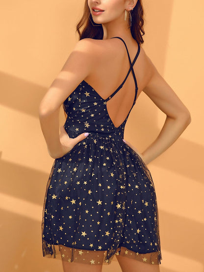 Sexy And Glamorous Backless V Neck Sequin Mini Dress