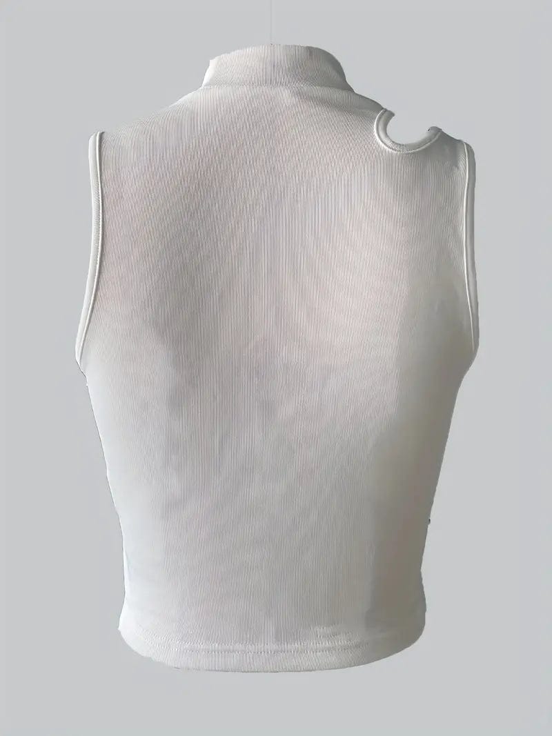 Sexy Solid Cut Out Mock Neck Sleeveless Tank Top