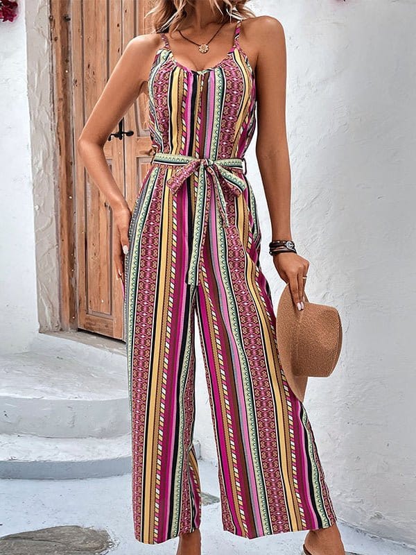 Sexy Striped Holiday Style Casual Sling Jumpsuit