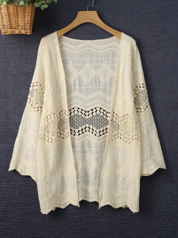 Shawl Long Sleeve Lace Sun Protection Cardigan CAR2207011227APRONESIZE Beige / 4/6(M)