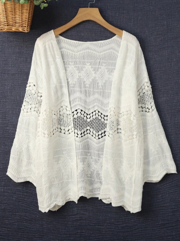 Shawl Long Sleeve Lace Sun Protection Cardigan CAR2207011227WHIONESIZE White / 4/6(M)