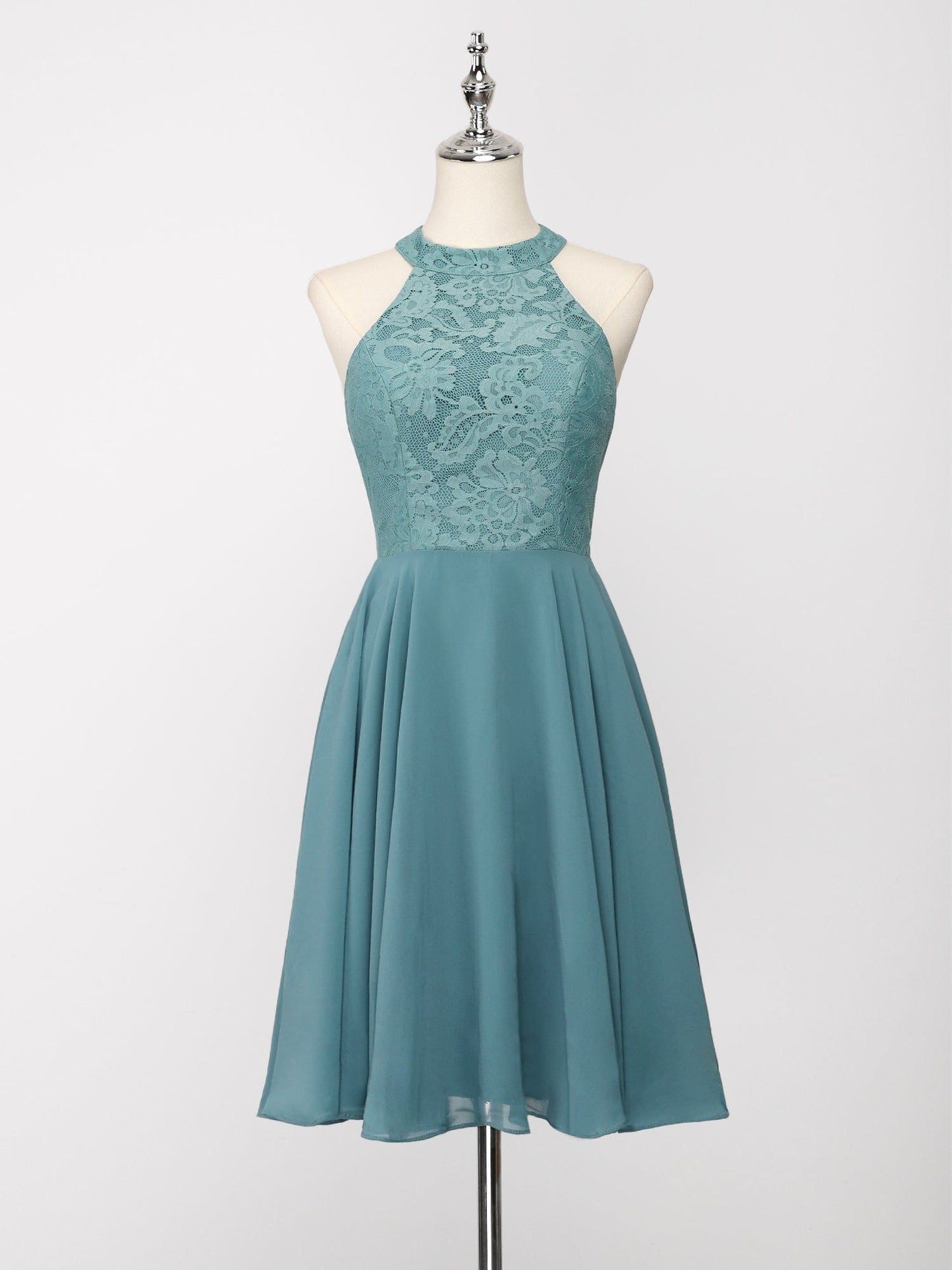 Short Lace Halter Neck Backless Chiffon Homecoming Dress