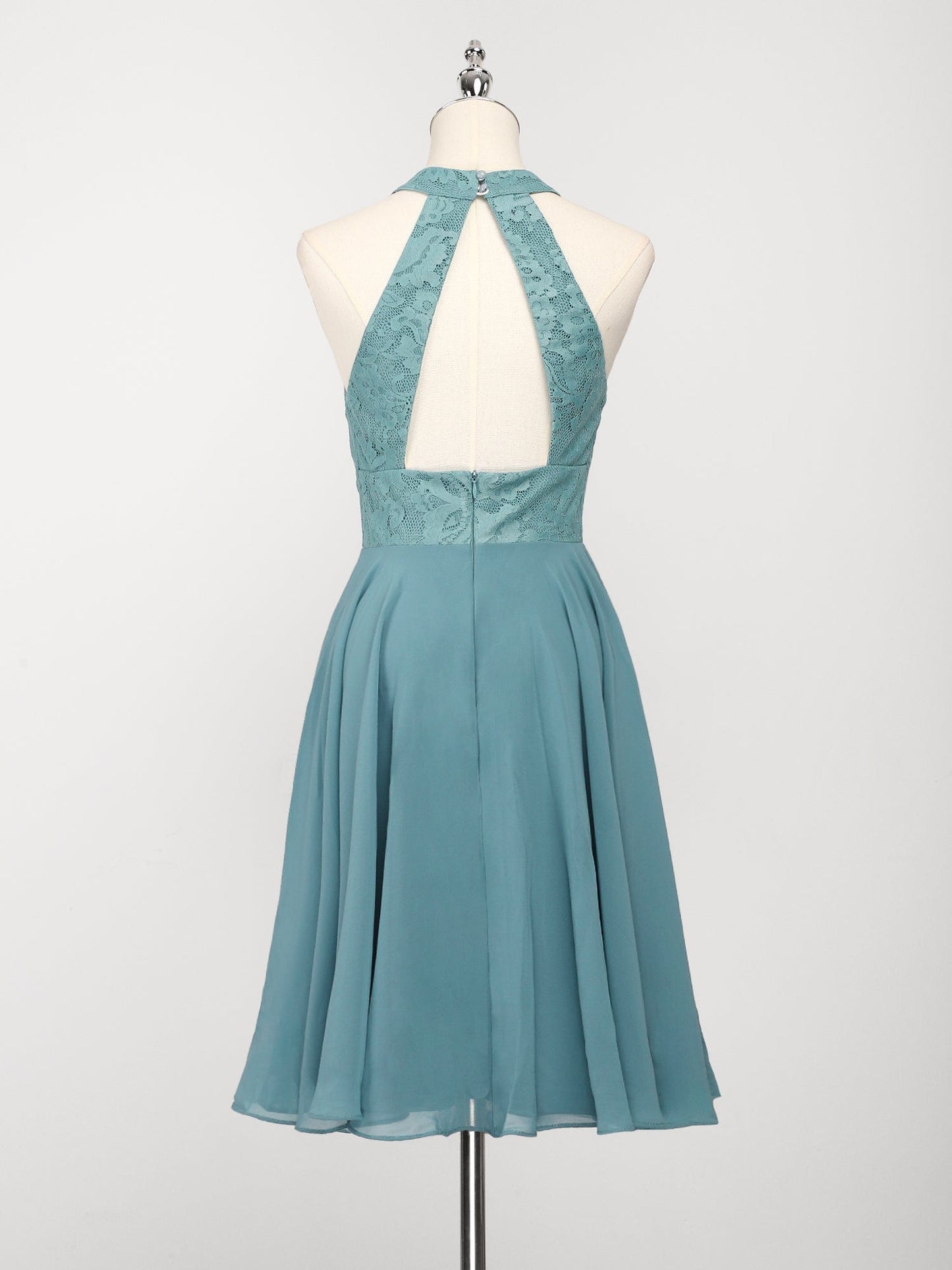 Short Lace Halter Neck Backless Chiffon Homecoming Dress