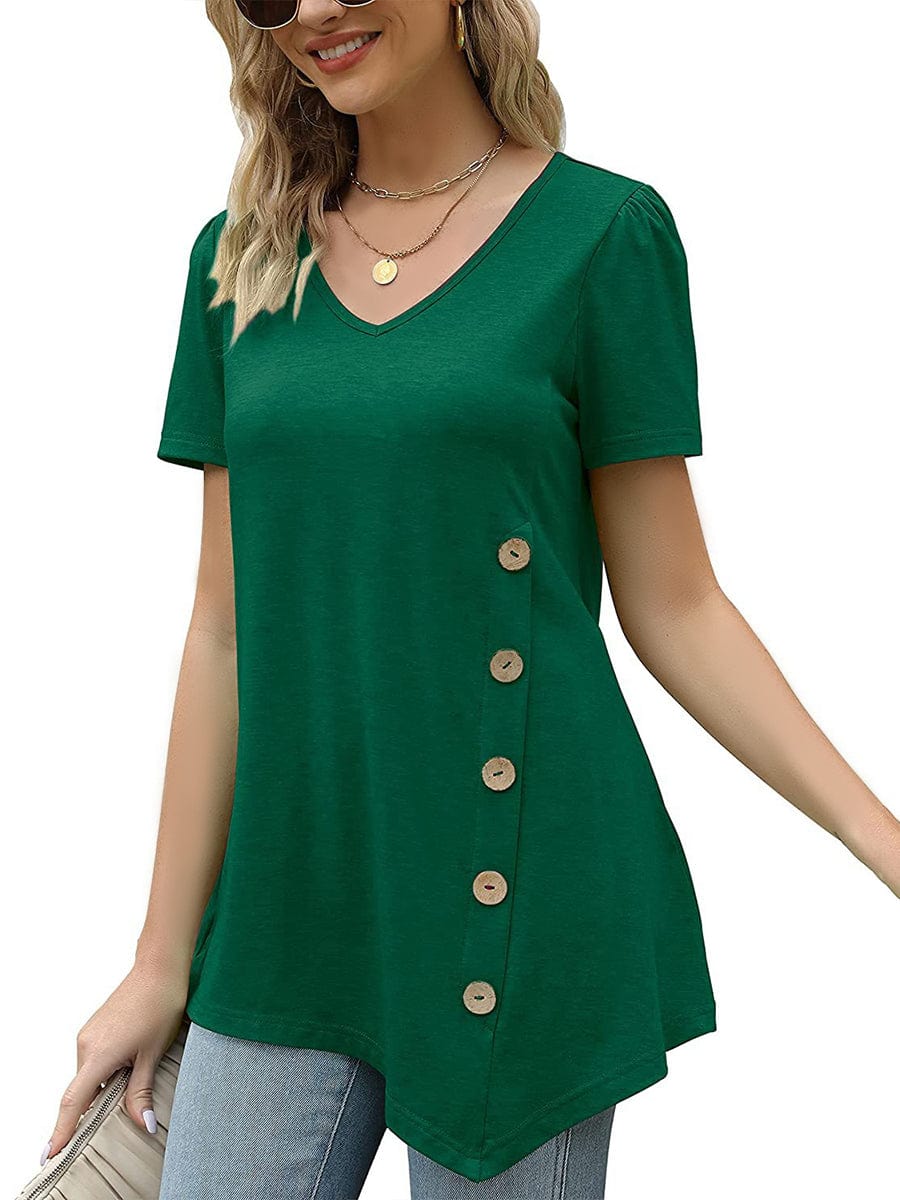 Short Sleeve V Neck Loose Casual T-Shirt TSH2304180137GRES Green / 2 (S)