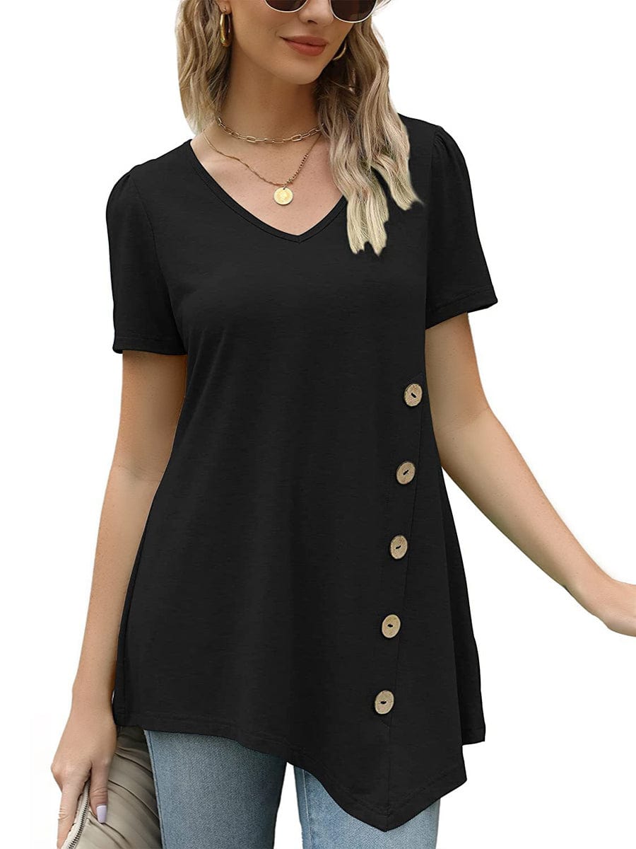 Short Sleeve V Neck Loose Casual T-Shirt TSH2304180137BLAS Black / 2 (S)