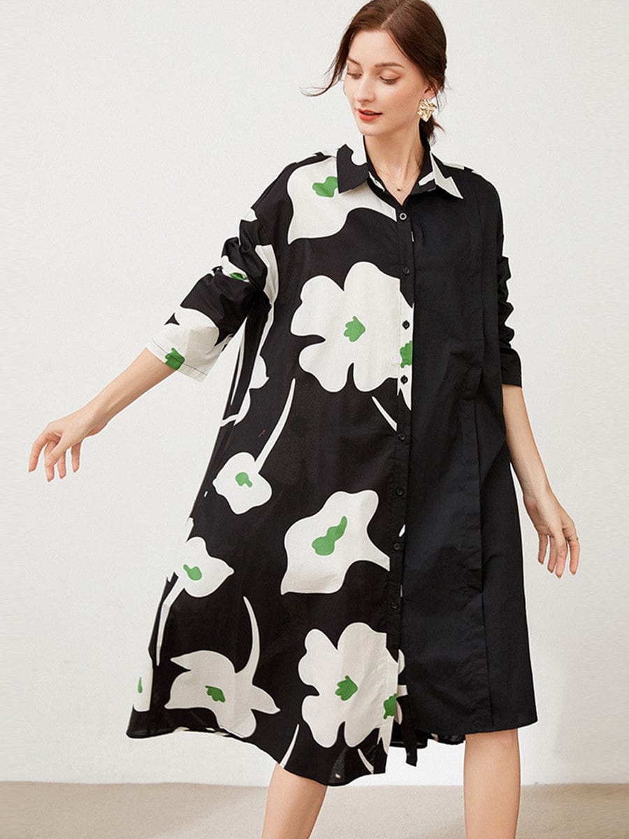 Size Curve Dresses Plus Size Loose Elegant Floral Pattern Stitching Midi Dress DRE2303160052GREXL Green / 12 (XL)
