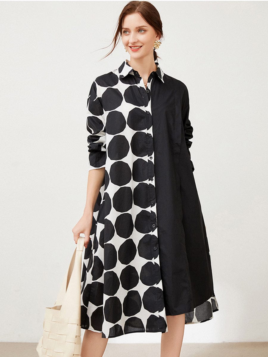 Size Curve Dresses Plus Size Loose Elegant Floral Pattern Stitching Midi Dress DRE2303160052WHIXL White / 12 (XL)