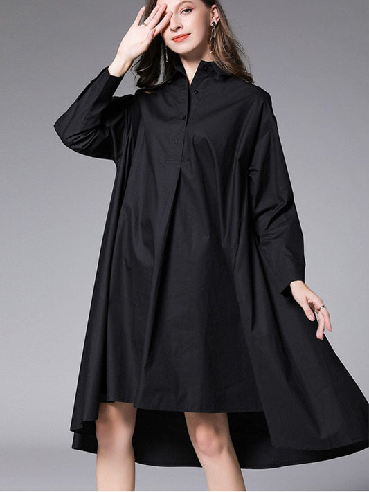 Size Curve Dresses Plus Size Loose Lapel Collar Long Sleeve Mini Dress DRE2303080042BLAXL Black / 12 (XL)