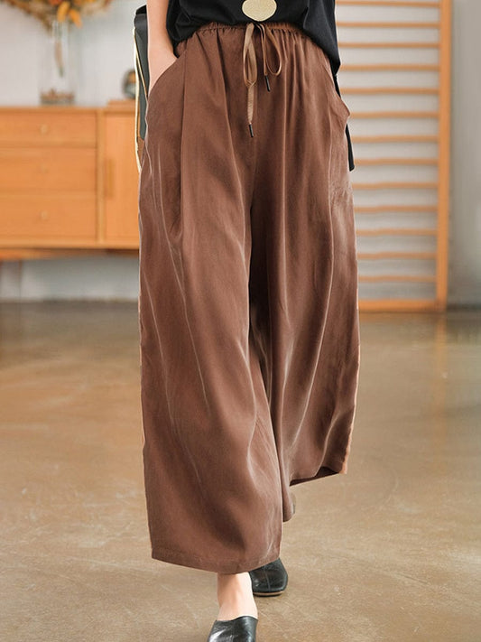 Size Curve Pants Cool Feeling Tie Elastic Loose Casual Pants TRO2303170006BROXL Brown / 12 (XL)