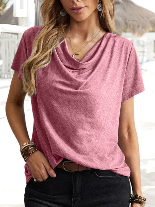 Solid Casual Fashion Short-Sleeved T-Shirt TSH2303080066PINS Pink / 2 (S)