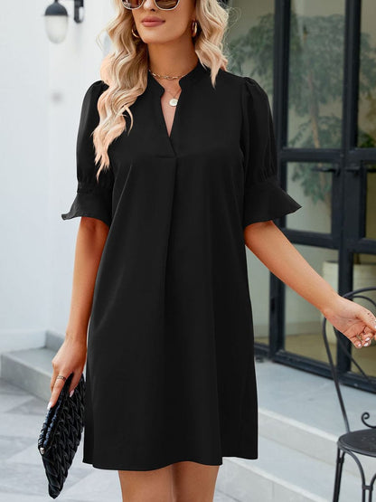 Solid Color Loose V Neck Half Sleeve Mini Dress DRE2304040137BLAS Black / 2 (S)
