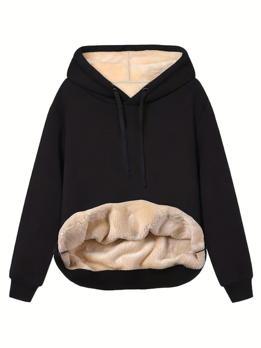 Solid Cozy Stylish Kangaroo Pocket Long Sleeve Hoodie TEMU2311150512S(4) Black / S(4)