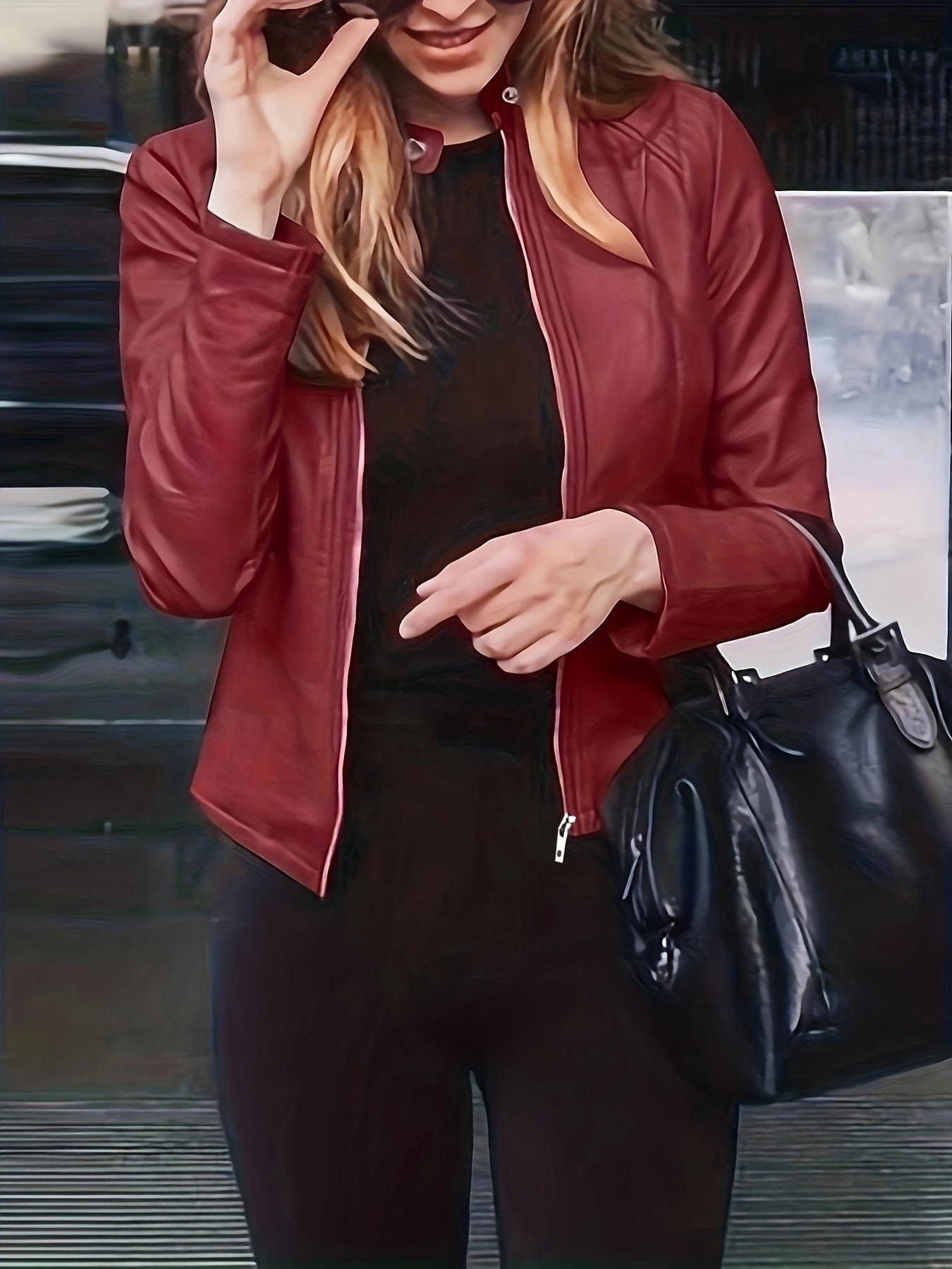 Solid Lightweight Faux Leather Zipper Casual Crop Jacket JAC231012055DRDS(4) DarkRed / S(4)