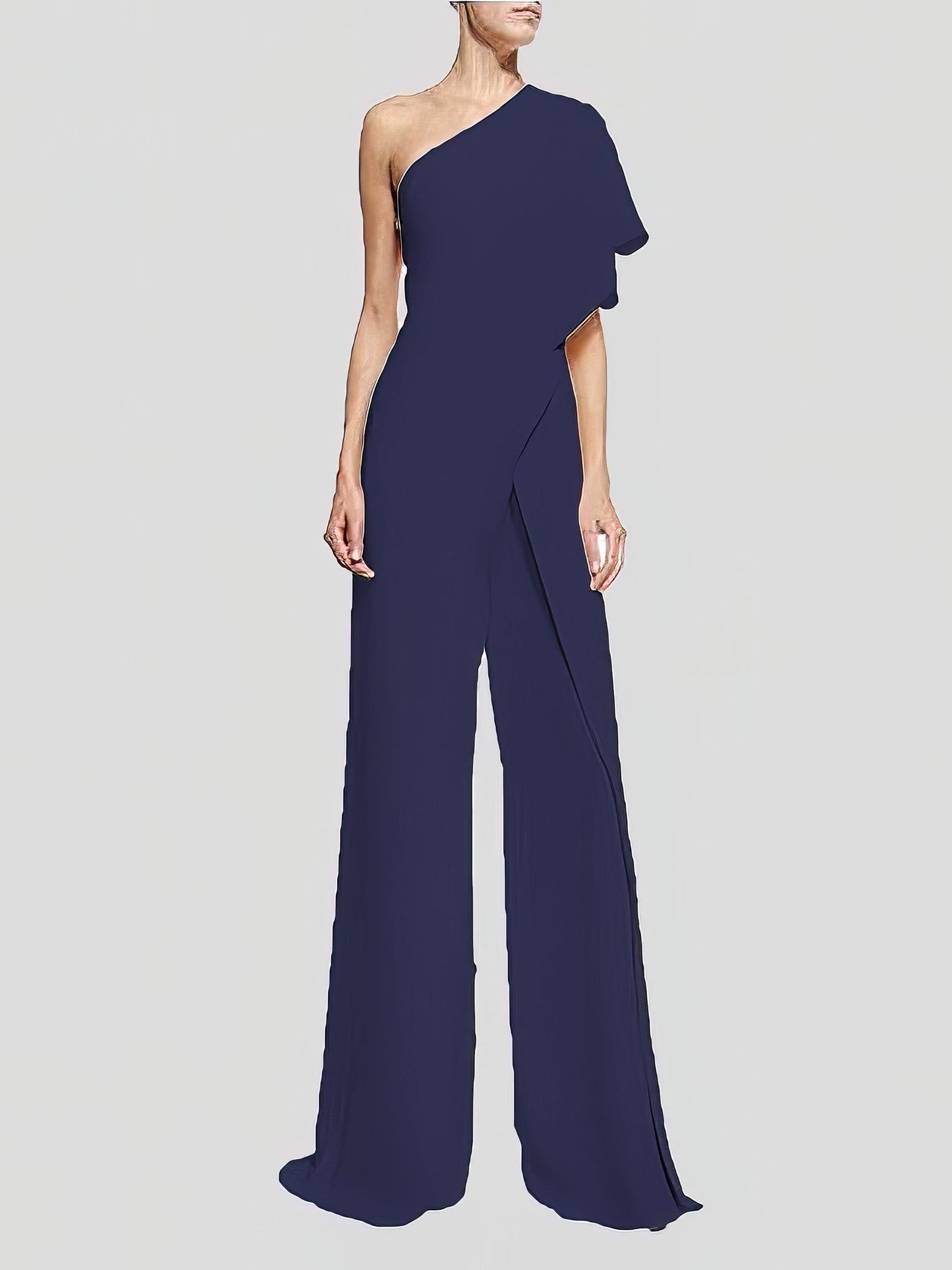 Solid One Shoulder Wide Leg Jumpsuit JUM2201221409TBLUS Navy / 2 (S)