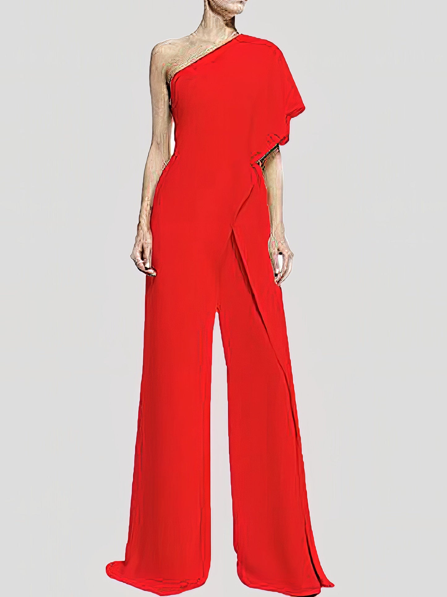 Solid One Shoulder Wide Leg Jumpsuit JUM2201221409REDS Red / 2 (S)