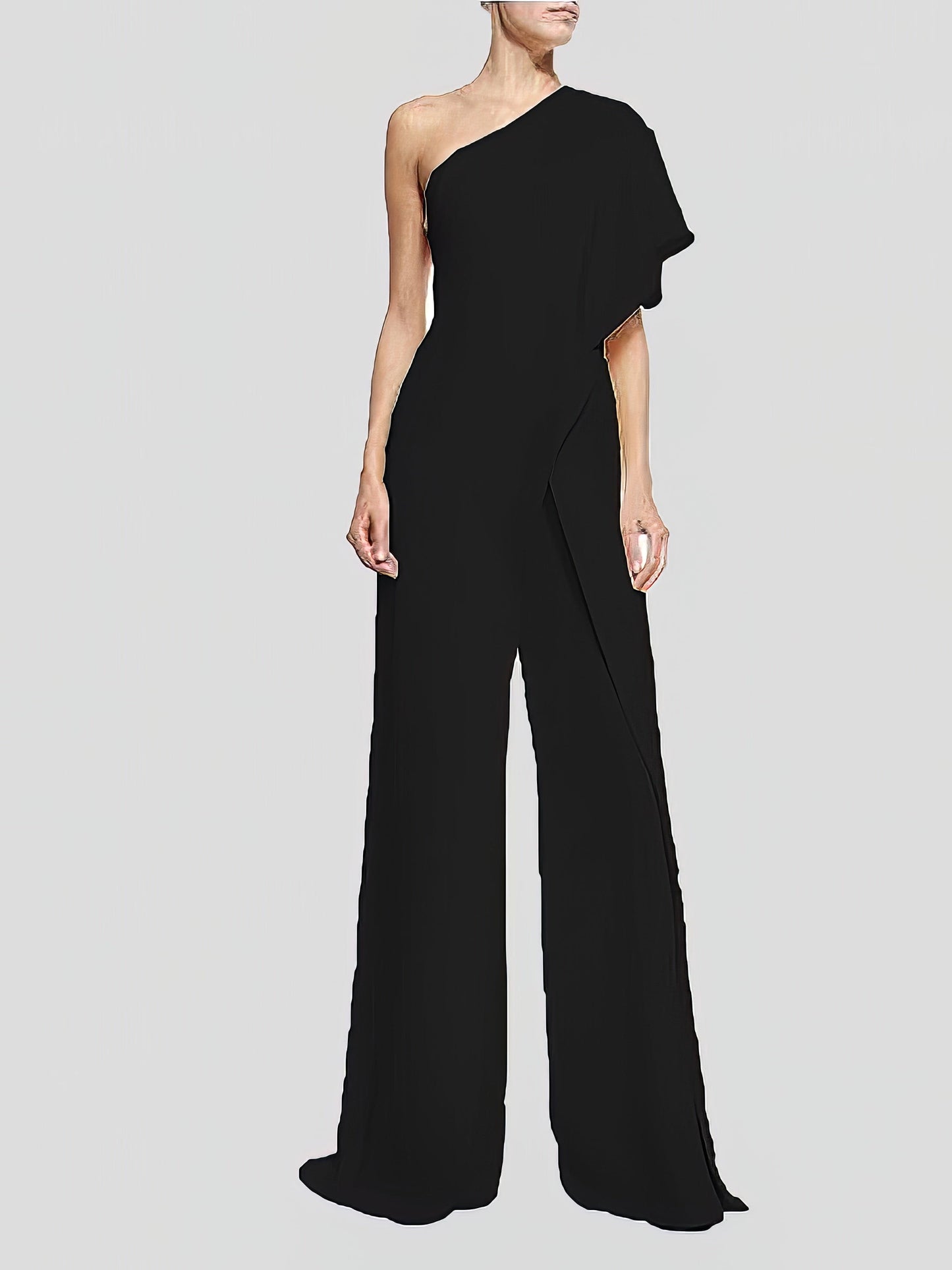 Solid One Shoulder Wide Leg Jumpsuit JUM2201221409BLAS Black / 2 (S)