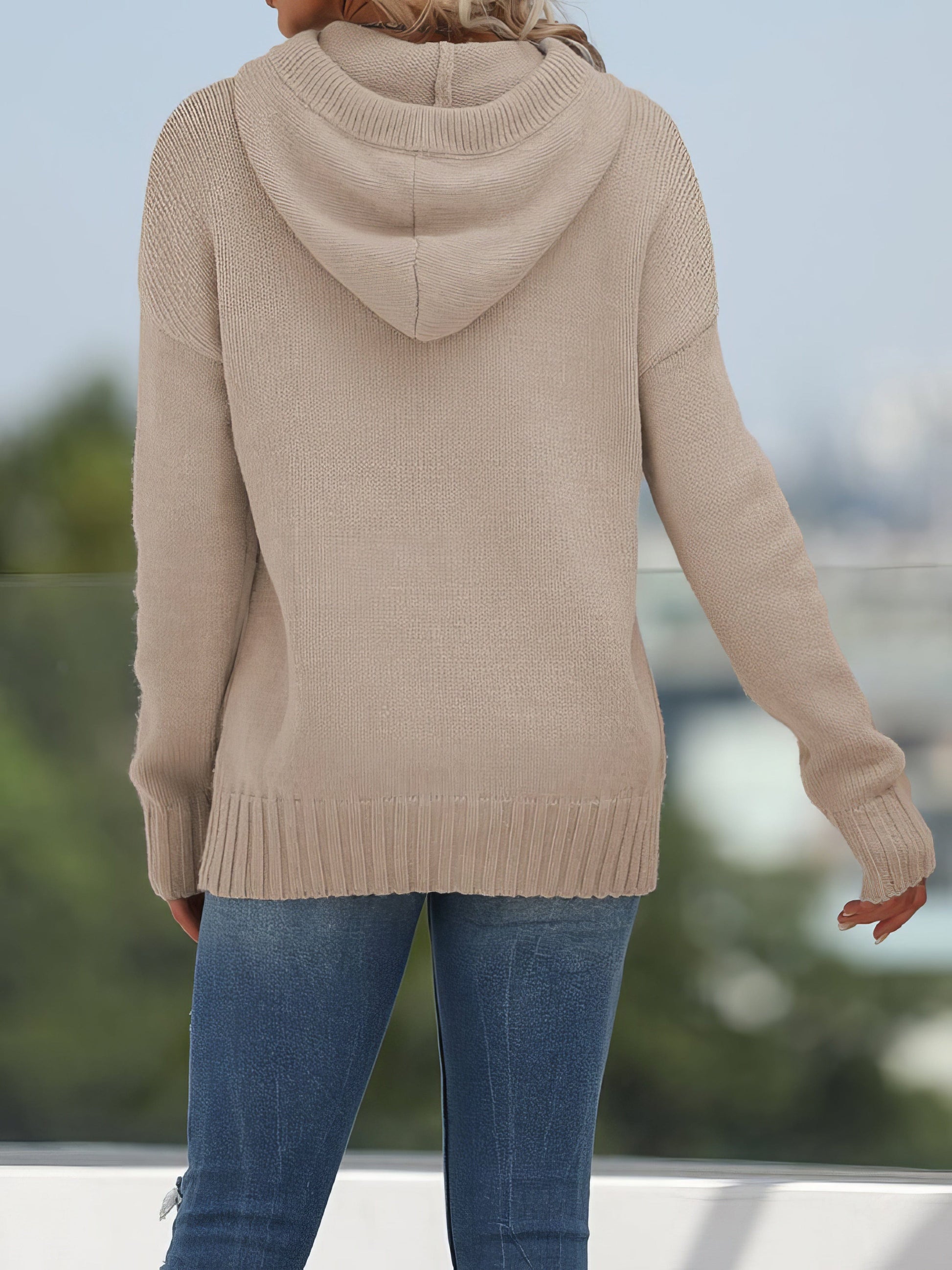 Solid Pocket Knit Hooded Sweater