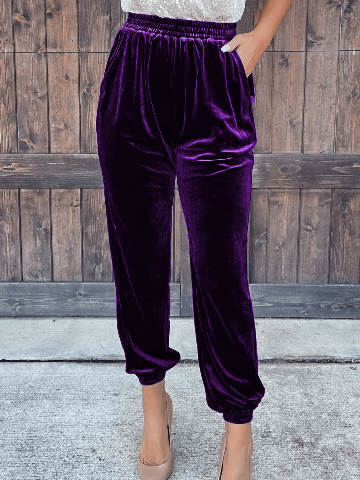Solid Velvet Straight-leg Pants BOT2210171122PURS Purple / 2 (S)
