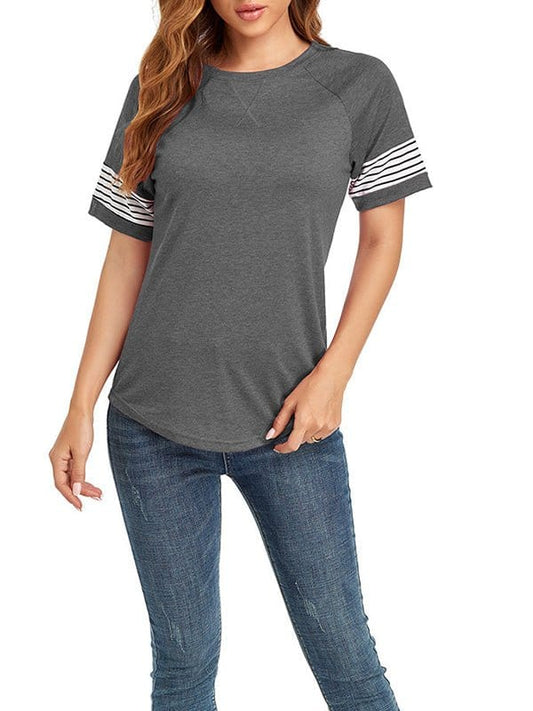 Splice Stripe Loose Short Sleeve T-Shirt TSH2212192813GRYS Gray / 2 (S)