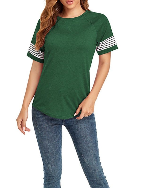 Splice Stripe Loose Short Sleeve T-Shirt TSH2212192813GRES Green / 2 (S)