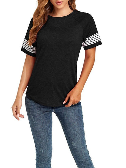 Splice Stripe Loose Short Sleeve T-Shirt TSH2212192813BLAS Black / 2 (S)