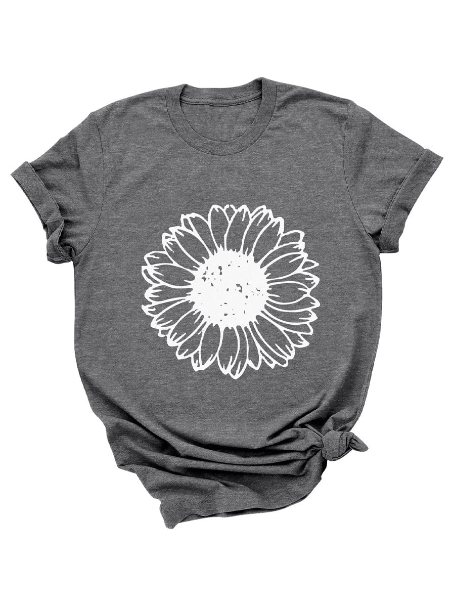 Sunflower Cute Flower Graphic LooseCrew Neck Short Sleeve Casual T-Shirt TSH2308010218GRYS DarkGray / 2(S)