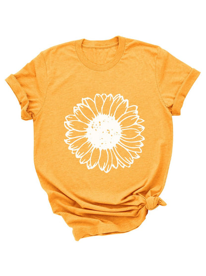 Sunflower Cute Flower Graphic LooseCrew Neck Short Sleeve Casual T-Shirt TSH2308010218YELS Yellow / 2(S)