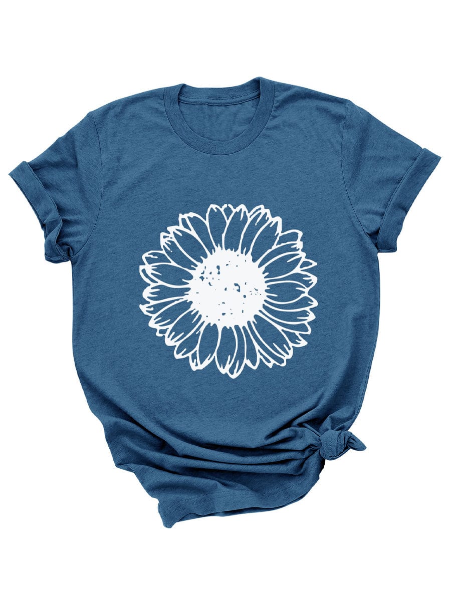 Sunflower Cute Flower Graphic LooseCrew Neck Short Sleeve Casual T-Shirt TSH2308010218BLUS Blue / 2(S)