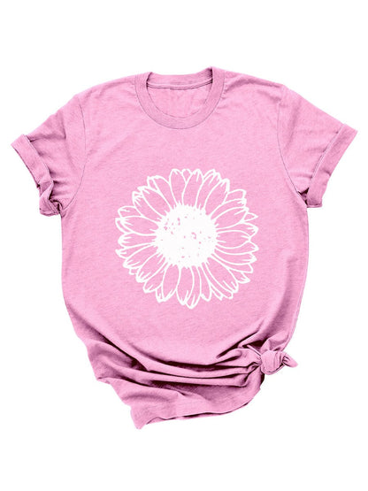 Sunflower Cute Flower Graphic LooseCrew Neck Short Sleeve Casual T-Shirt TSH2308010218PINS Pink / 2(S)