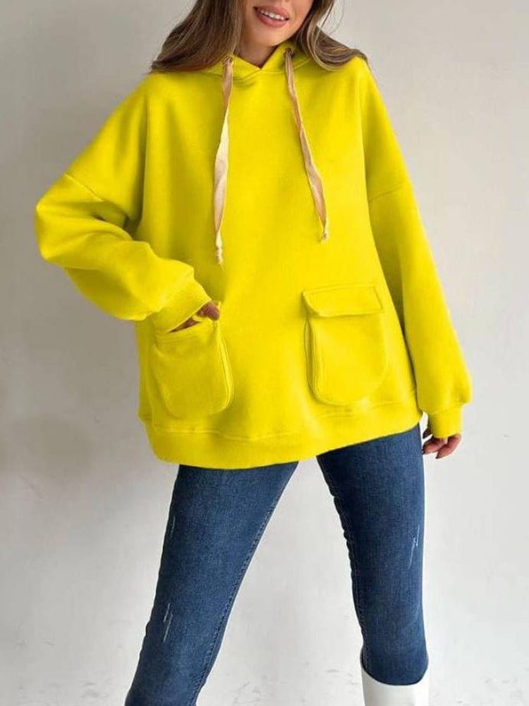 Sweater Loose Casual Long Sleeve Hoodie HOO2212211413FGRES Yellow / 2 (S)