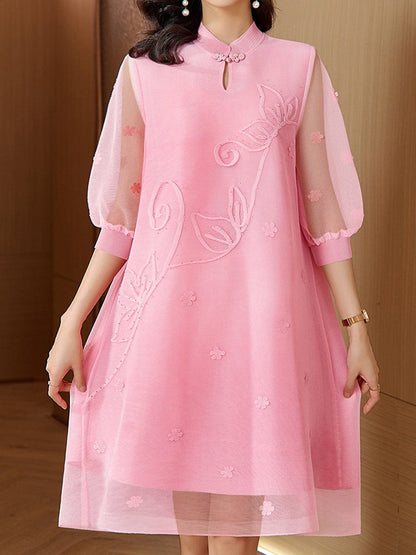 Temperament Commuting Slimming Loose Button Mini Dress DRE2307070273PINONESIZE Pink / 4/6(M)