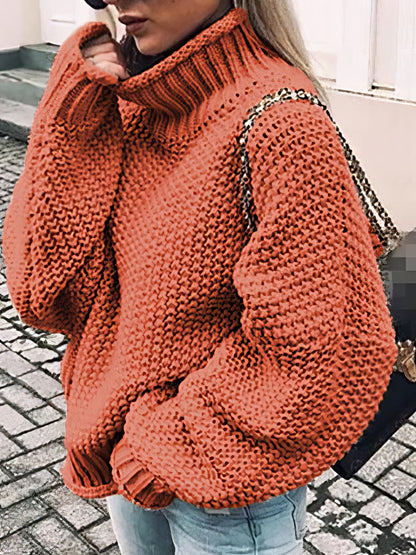 Thick Thread High Neck Bat Sleeve Knit Sweater SWE2108301144ORAS Orange / 2 (S)