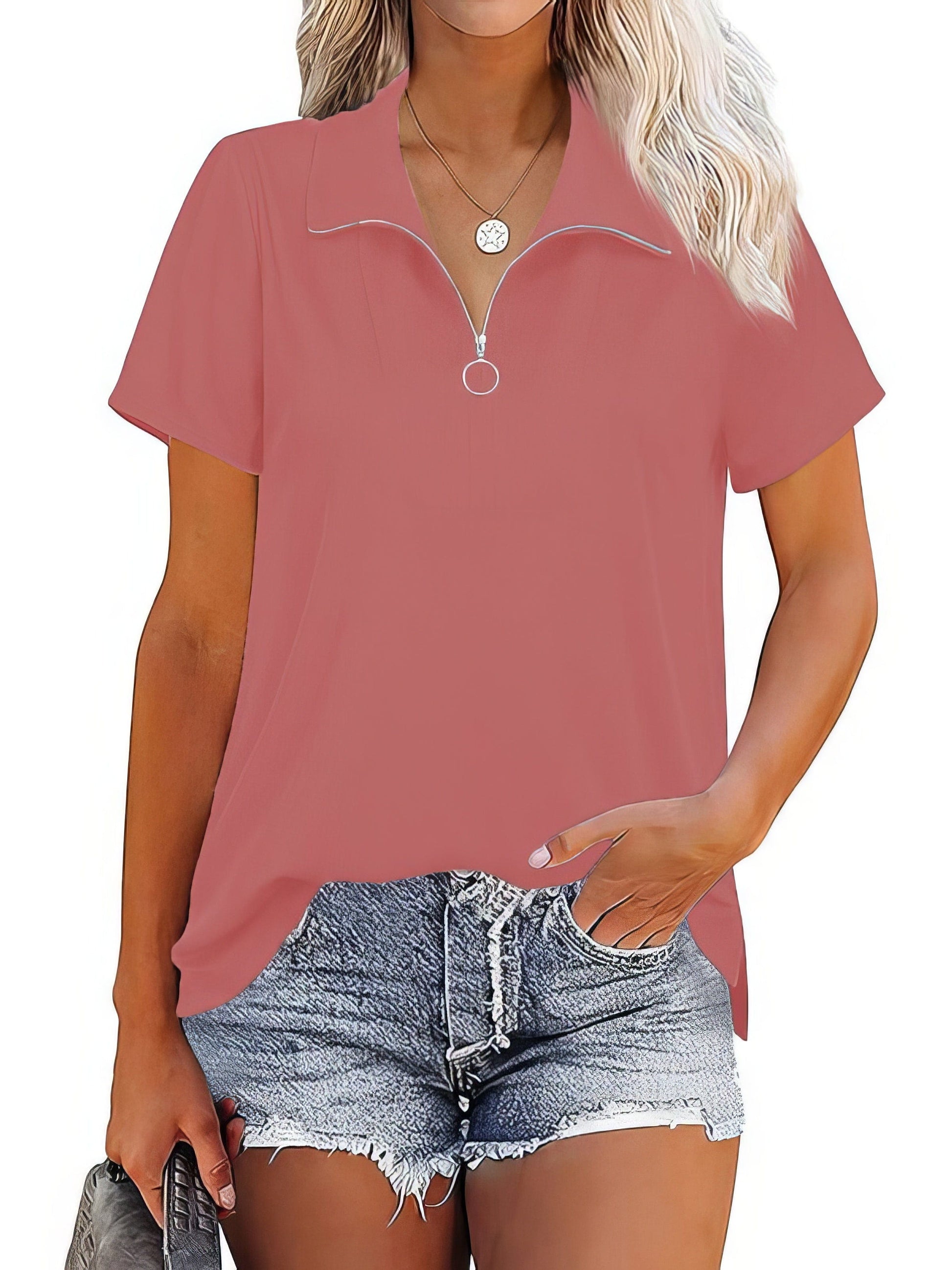 Thread Zip Loose Solid T-Shirt TSH2301060006PINS Pink / 2 (S)