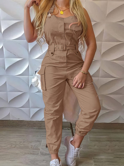 Tooling Belt Sleeveless Suspenders Simple Restraint Foot Jumpsuit JUM2108071273KHAS Khaki / 2 (S)