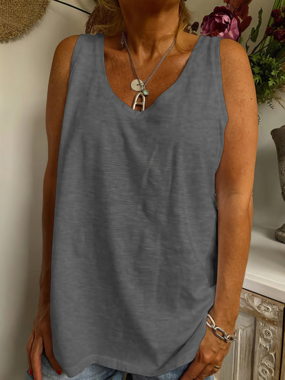 Tops Solid V-Neck Sleeveless Casual Tank Top TAN2206061504GRAS Gray / 2 (S)