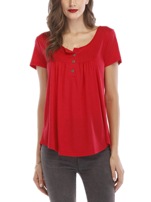 Trade Pleated Button Loose Short-Sleeved T-Shirt TSH2303060061REDS Red / 2 (S)