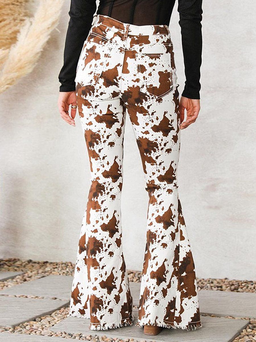 Trendy Fashion Print High Waist Flared Slim Versatile Pants