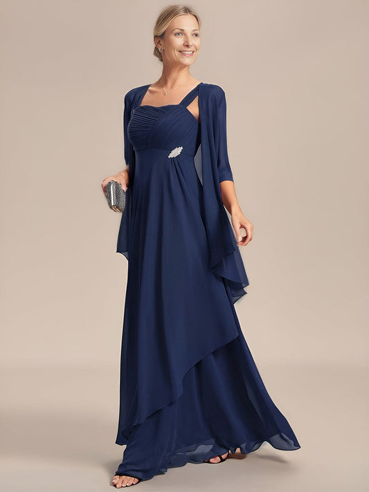 Two-Piece Square Neck Chiffon A-Line Mother of the Bride Dress DRE230912B1301NBY4 Navy / 4