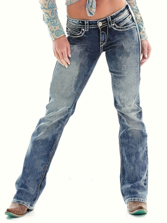 Vintage Ivory Top-Stitching Mid-Rise Boot Cut Denim Jeans PAN231012147BLUS(4) Blue / S(4)