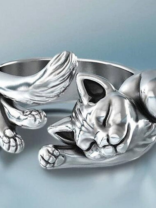 Women's 1pc Adjustable Ring For Men's Street Date Alloy Classic Cat MS2311545171S Silver / S